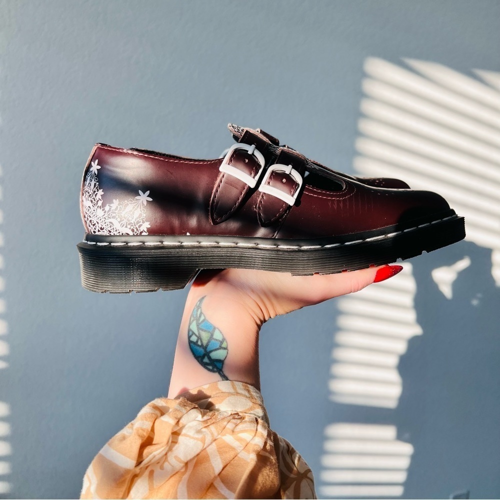 Dr Martens Lace Collection Oxblood Mandala Mary Janes Loafers 8065 - Picture 9 of 9